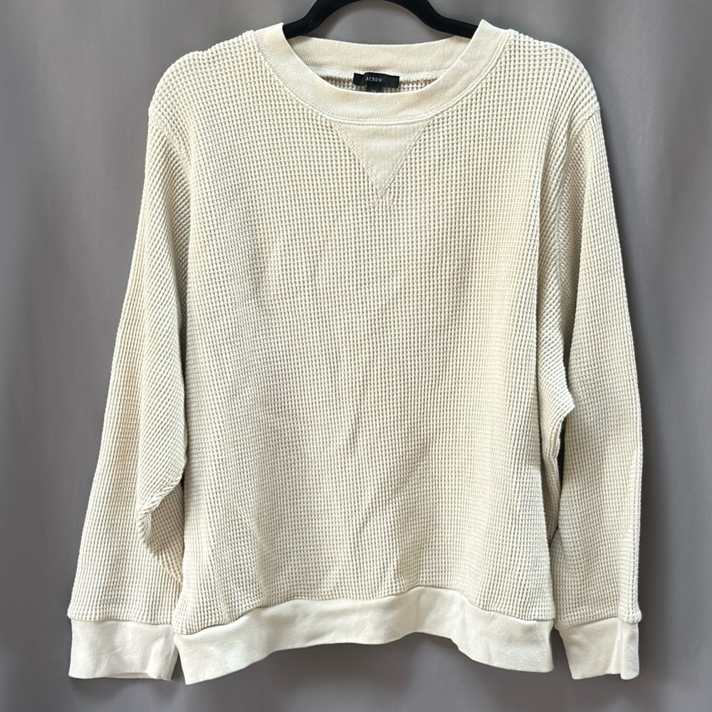 NWOT J.Crew Waffle Knit Crewneck Cotton Sweatshirt Plus Size 2X Cream Relaxed